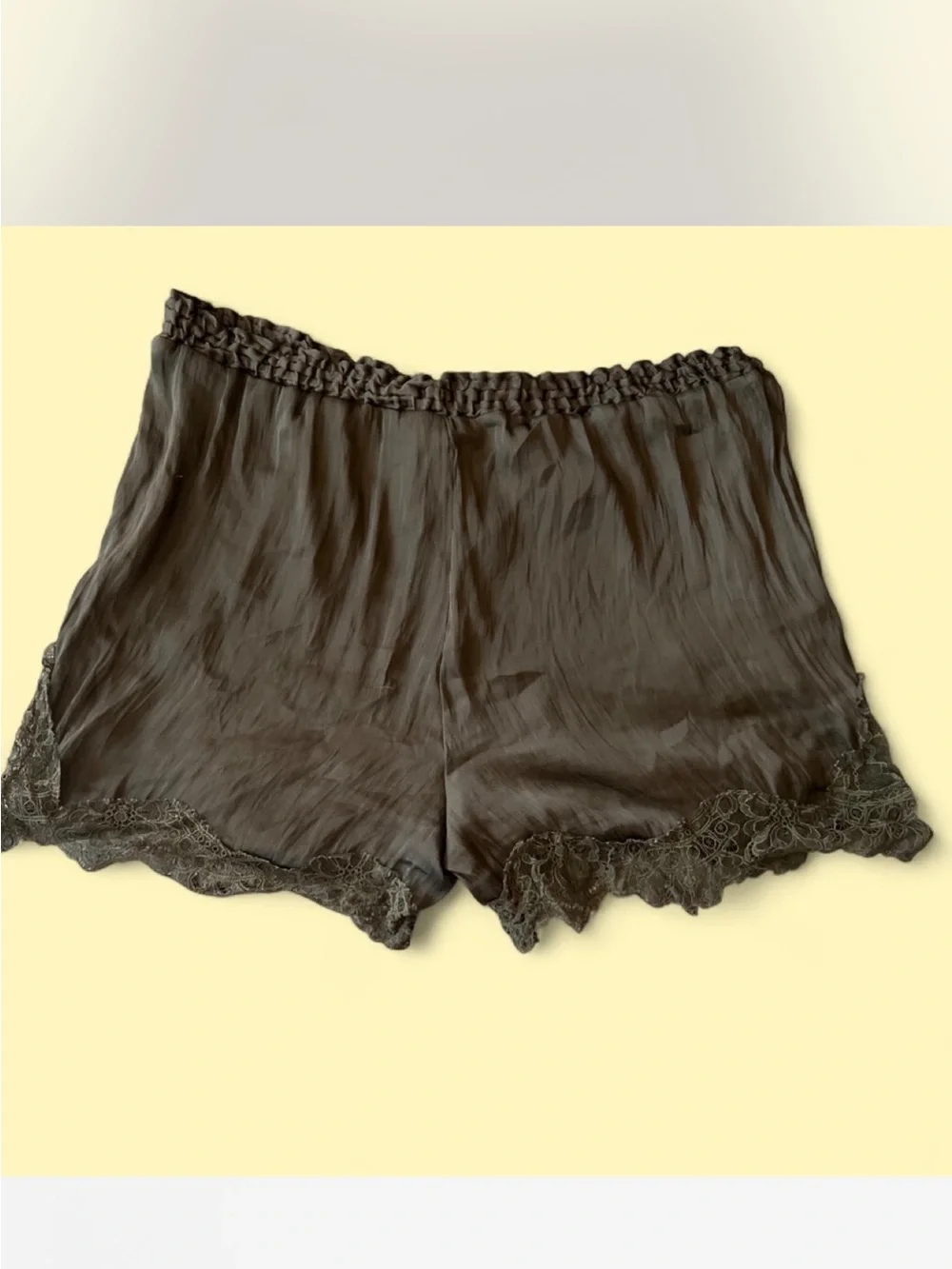 H&M Green Lace-Trim Satin Shorts